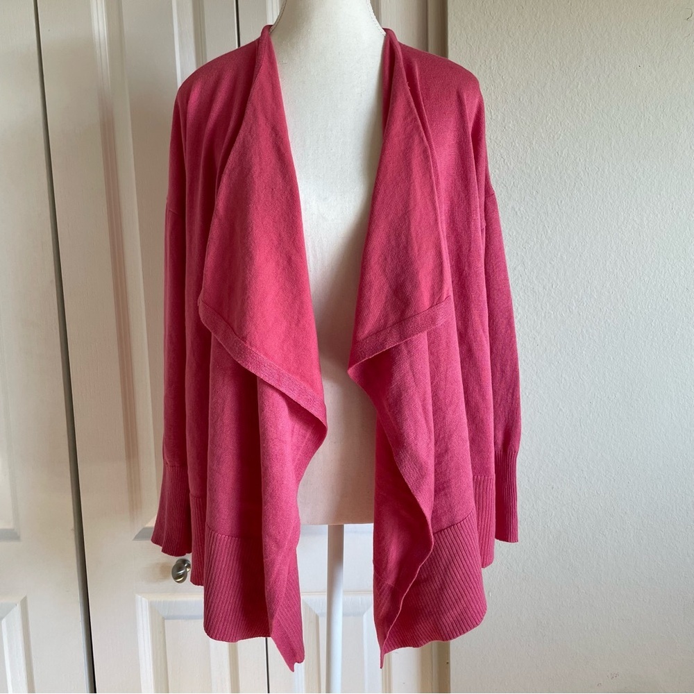 Terra & Sky Open Front Knit Ruffle Cardigan Women’s 0X (14W) Pink Casual Kimono